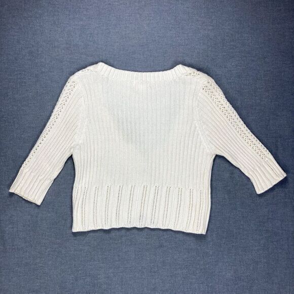 Candies V- Neck Cardigan Womens S Girls XL Ivory Knit Casual Minimalist Sweater - Picture 5 of 15